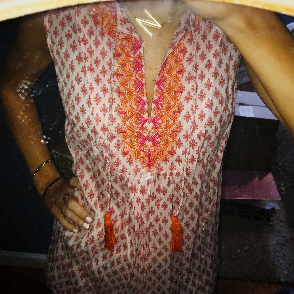 Rikshaw Orange Embroidered Tassel Tank